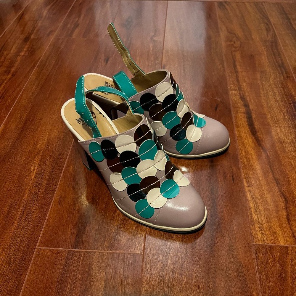 John Fluevog Tziporah Attic Polka Dot Slingback heels size 6.5 (would fit 6)